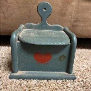 Vintage Blue Recipe Box with Red Heart